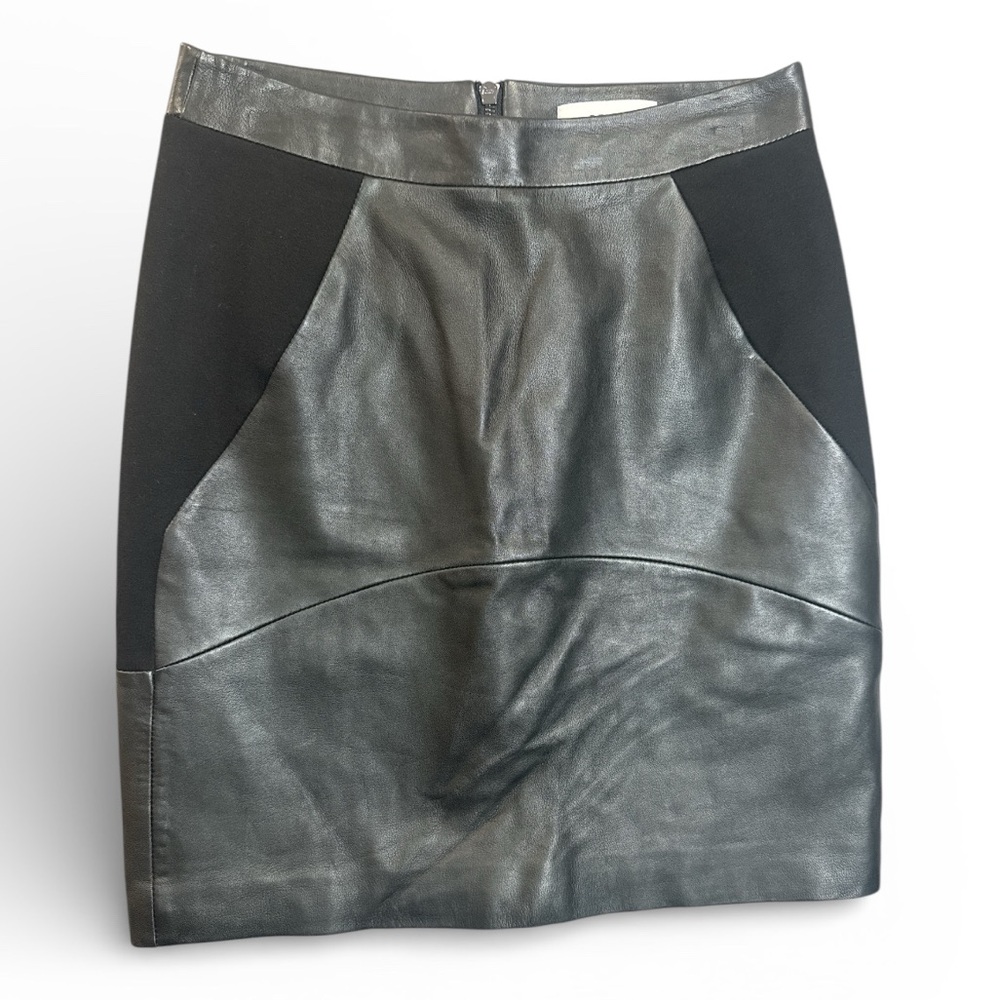 Reiss Leather Mini Skirt Black Lambskin Panel US 6‎ UK 10 High Waist Bodycon